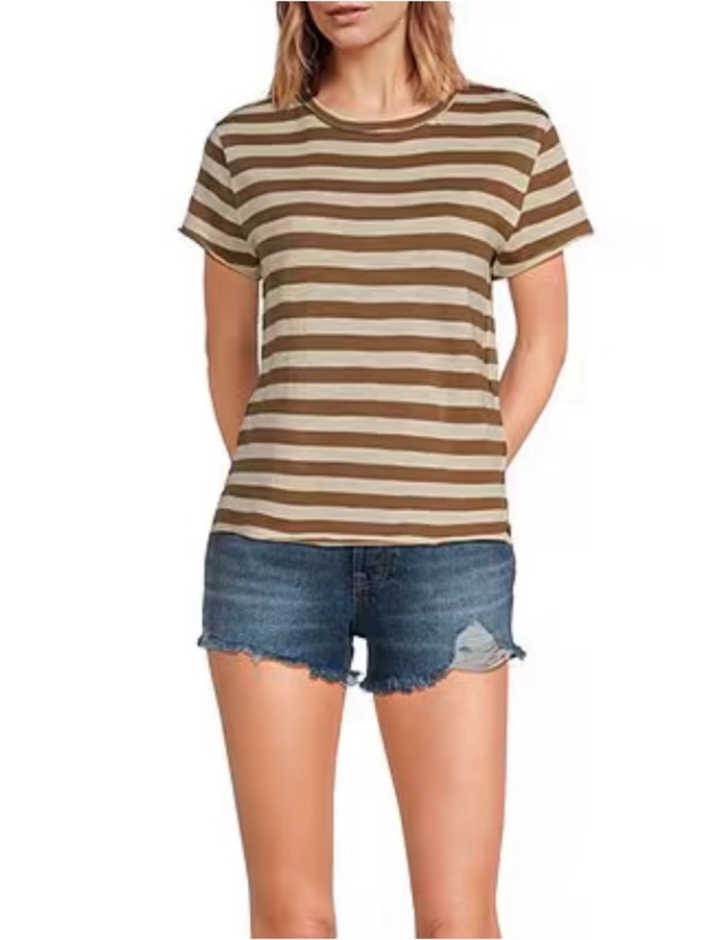 Free People ‘Nora’ Striped Short Sleeve Tee in Brown and Cream